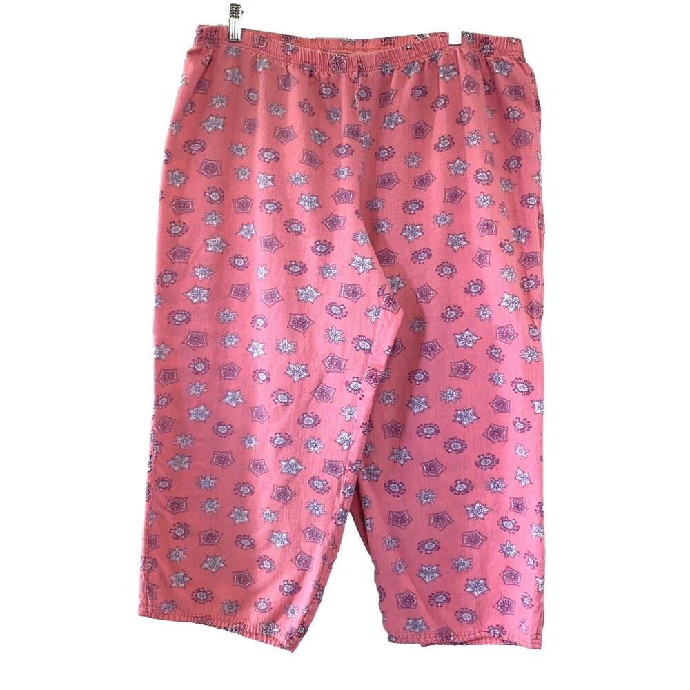 Pink K Woman Pajama Capri Pants Fleece 1X Cotton Pink Nautical Graphics VTG 90s